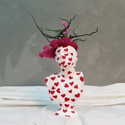 하트 패턴 석고상화분 볼보싸+프리저브드+모스+리본