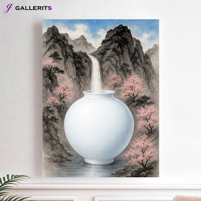 돈들어오는 폭포 달항아리 그림 거실 인테리어 액자