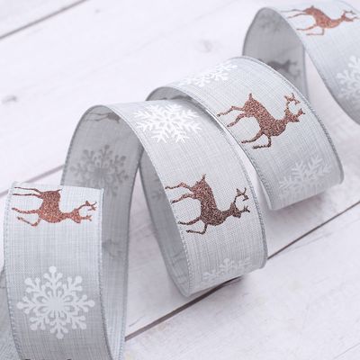 눈꽃 사슴 선물 포장 리본 공예 크리스마스 실버 장식