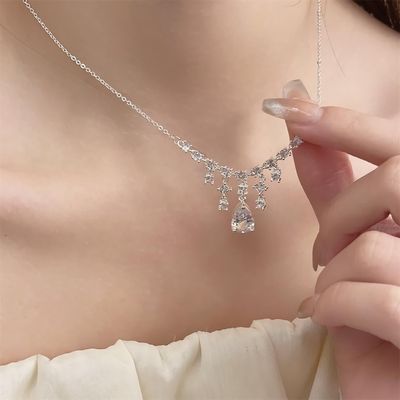 여성 물방울 별 스타 큐빅 드롭 태슬 목걸이