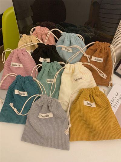 미니 복조리 이너백 파우치 무지 스트링 린넨 골덴 면