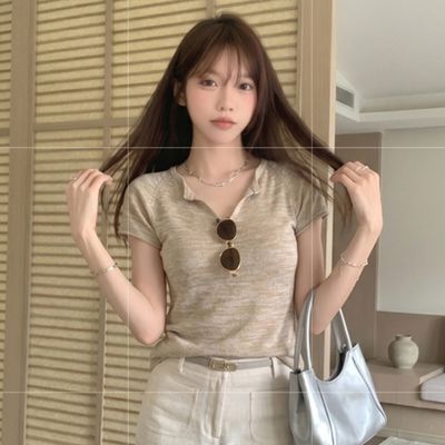 여성 썸머 데싱 브이넥 반팔 니트