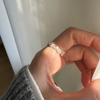 여성 실버 925 팔각별 펀칭 레이스 오픈 반지