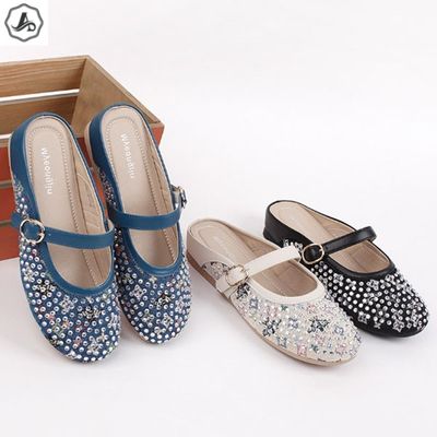 [애슬릿]메리제인 뮬 스트랩 큐빅 블로퍼 발편한 속굽