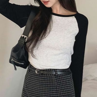 여성 겨울 데일리 기모 배색 나그랑 티셔츠