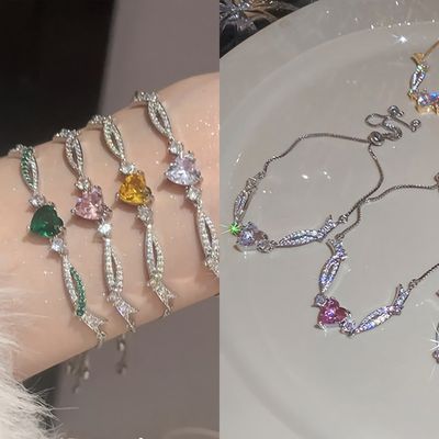 여성 블링 글리터 유색 주얼리 하트 팔찌