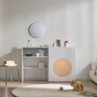 원형 오픈 콘솔 수납장 벽거울 세트 LED등포함 1200