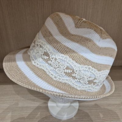 [애슬릿]투톤 라인 레이스 띠 니트 페도라 봄 간절기