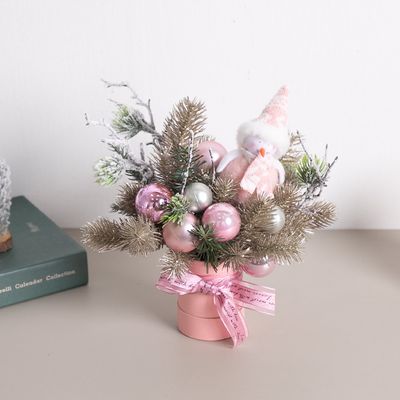 크리스마스 장식 화분 핑크볼 스노우맨set 24cm 소품