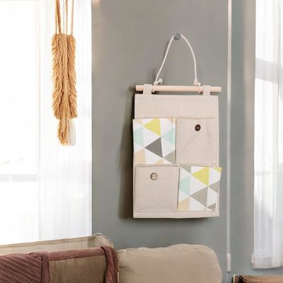 린넨 벽걸이 포켓 수납함 4칸 걸이형 주머니 영수증