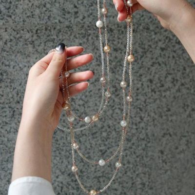 바이데이지 핵진주 크리스탈 롱목걸이 Bn0486