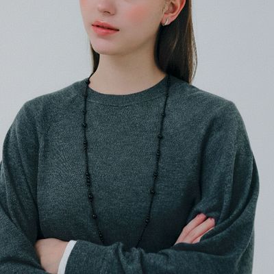 제이로렌 오닉스 그라데이션 롱 실버 목걸이 N01246