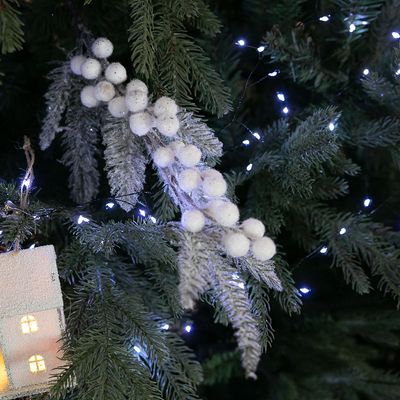 크리스마스 눈송이 베리 장식 화이트 열매 가지 67cm