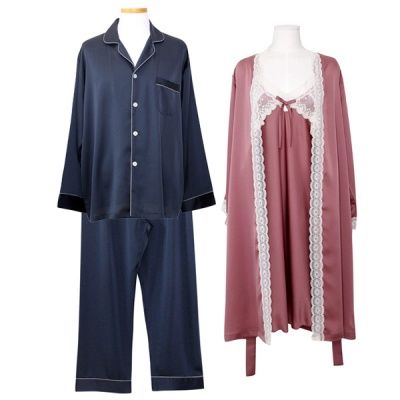 [쿠비카]클래식 디자인 샤틴 앙상블 커플잠옷 WM452