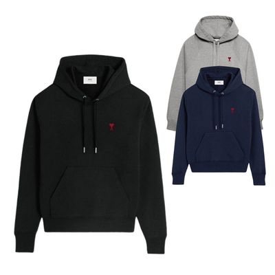 아미 AMI 스몰하트 로고 패치 코튼 후드 티셔츠