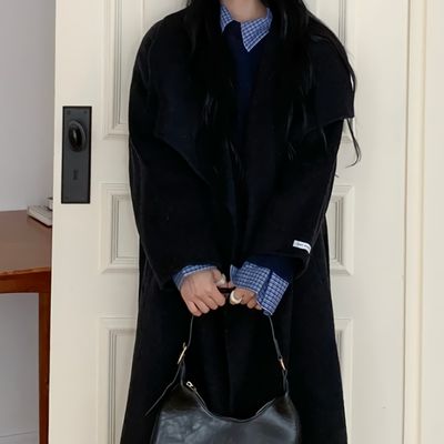 (핸드메이드)채뉴스 울 페미닌 빅카라 롱 코트