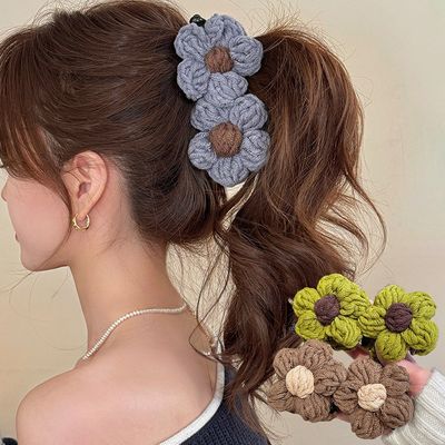 예쁜 니트 뜨개 플라워 꽃 헤어 집게핀 겨울 클립 삔