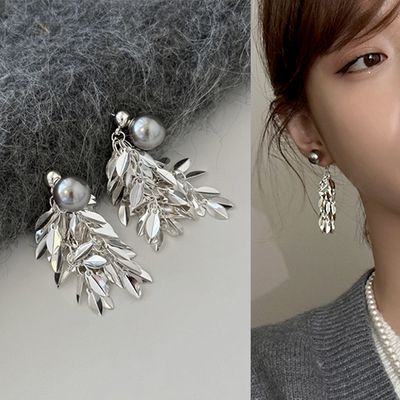 티루바 실버 진주 프린지 드롭 스터드 귀걸이