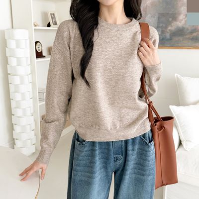 CAT 1091 여자 캐시미어 모던 라운드 기본 니트