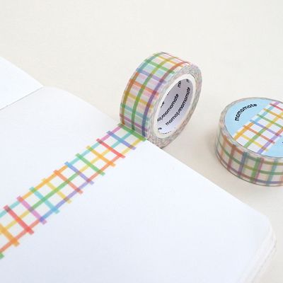 모모마테 소프트 색연필 체크 마스킹테이프