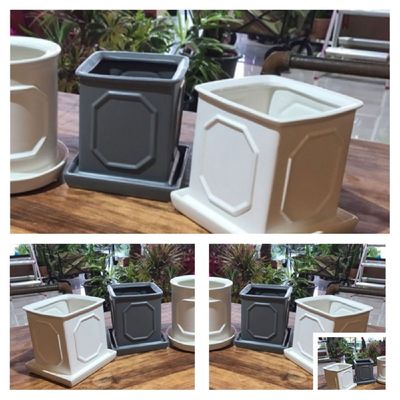 도기 몰딩 사각 10x10x12cm 화분 화이트 베란다 배란다 토분 도기화분(WFPII5F)