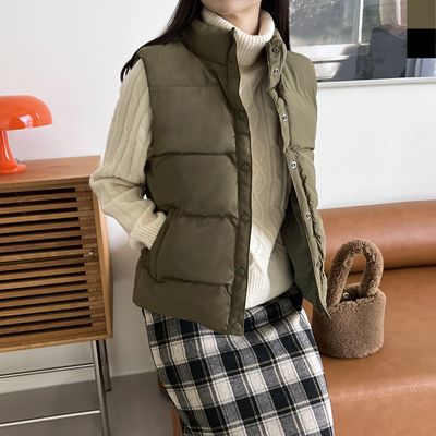 여자 하이넥 스트링 패딩 조끼 베스트 여성 아우터