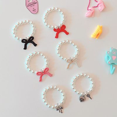 인형용 리본 펜던트 진주 목걸이