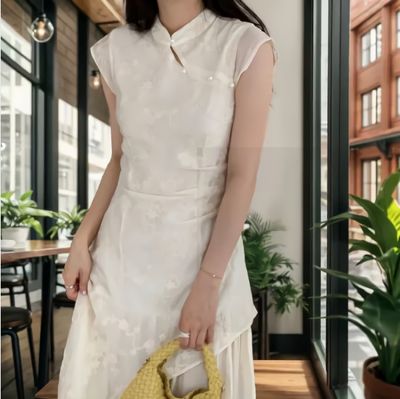 [SALE]여성 치파오 반팔 차이나 소매 롱 원피스