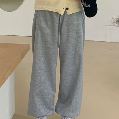 여성 가을 밑단 스토퍼 와이드 밴딩 팬츠