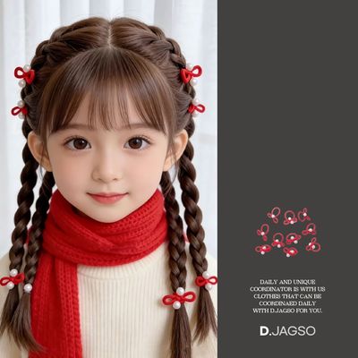 어린이 아동 진주알 포인트 레드 헤어 머리끈