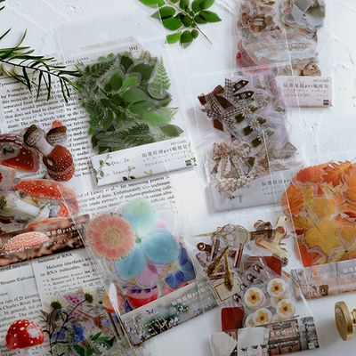 빈티지 압화 꽃 스티커 팩 PET 40매 세트 식물 다꾸