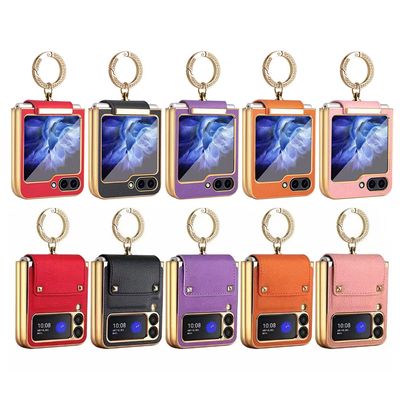 갤럭시z플립 6 5 4 3 큐빅 링 가죽 힌지 풀커버케이스