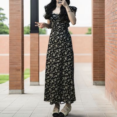여성 플라워 프린팅 스타일 포인트 러플 롱원피스