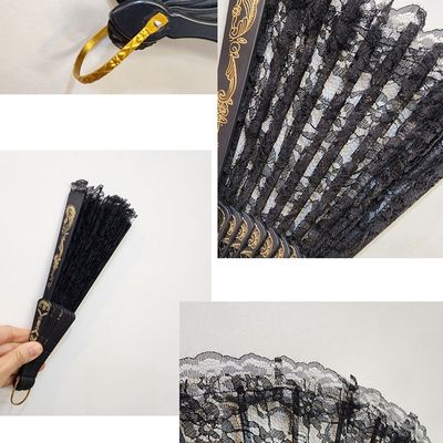 공연용 접이식 블랙 레이스 부채(WF36D1F)