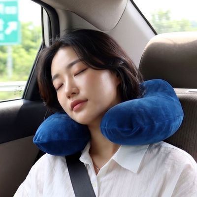 목베개 에어 쿠션 블루 기내 비행기 목쿠션 벨벳 여행용 접이식 경추(WFP98LZ)