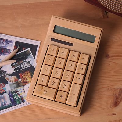 클래식 Bamboo 대나무 우드 계산기 태양광 원목계산기