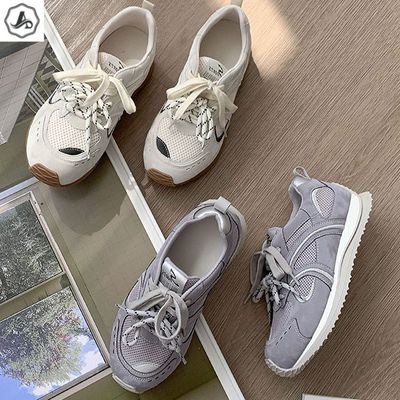 [애슬릿]가죽 스니커즈 메쉬 콤비 레이스업 키높이