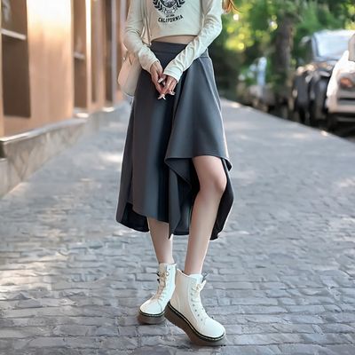 여성 봄 여름 언밸런스 스커트 블랙 A라인 슬림