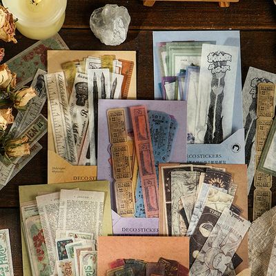 세로 빈티지 다꾸 스티커 팩 6종 감성 고전 레트로 꽃