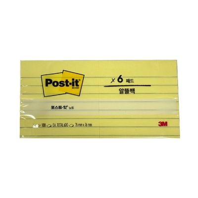 3M 포스트잇 알뜰팩 노랑 654-6L 6패드 76X76