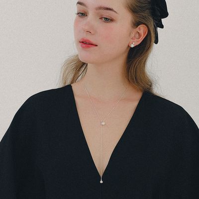 제이로렌 진주 타이 박스체인 실버 롱목걸이 N01239