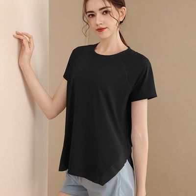 여성 절개라인 요가 반팔티 허리 여유핏 기능성 운동복 헬스 러닝 상의 티셔츠(WFITYH6)