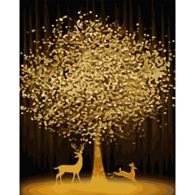 황금나무 꽃사슴 (골드펄) (캔버스) 명화그리기 40x50