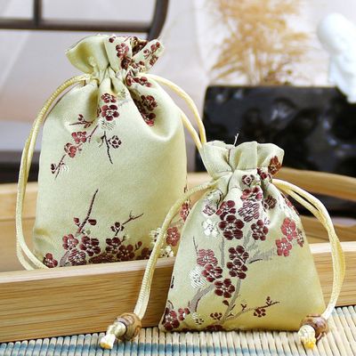 매화 무늬 복주머니 황금색 10X14cm(WC9C0AE)