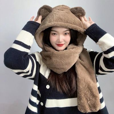 큐티베어 일체형 후드 머플러 올인원목도리 후드장갑