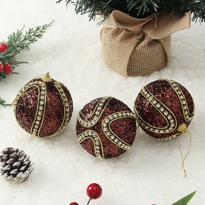 브라운 글리터 장식볼 3p(8cm) (클라식라인)