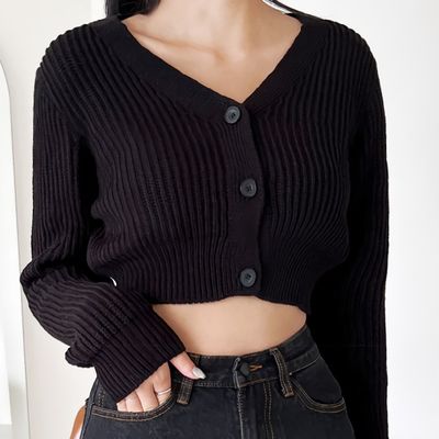 여자 데일리 하찌 브이넥 크롭 가디건