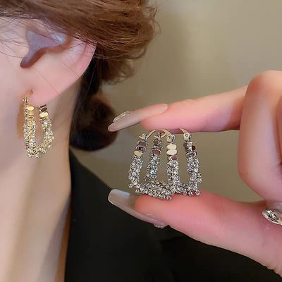 힙한 럭셔리 반짝이 큐빅 U 링 귀걸이 이어링 귀고리