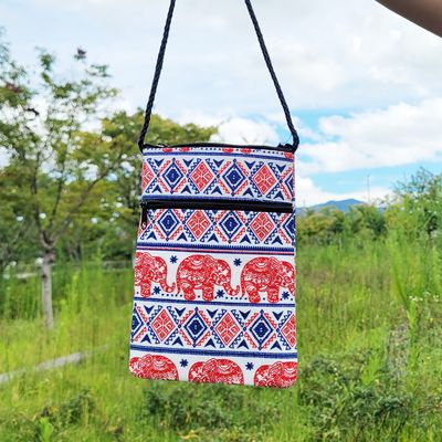 태국 캔버스 코끼리 미니 크로스 가방(레드 네이비) G