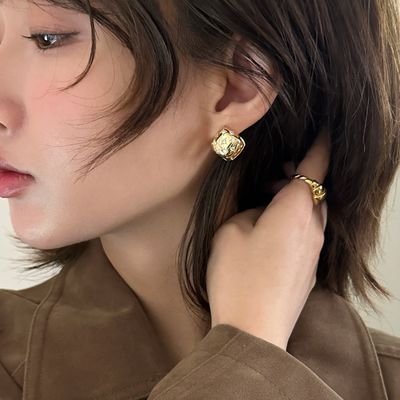 로져 고급스러운 골드 실버 큐빅 볼 귀걸이